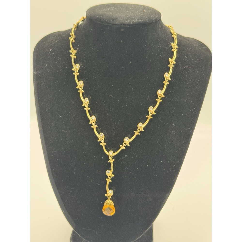 Vintage Avon Briolette Vine Gem Rhinestone Necklace, Goldtone‎